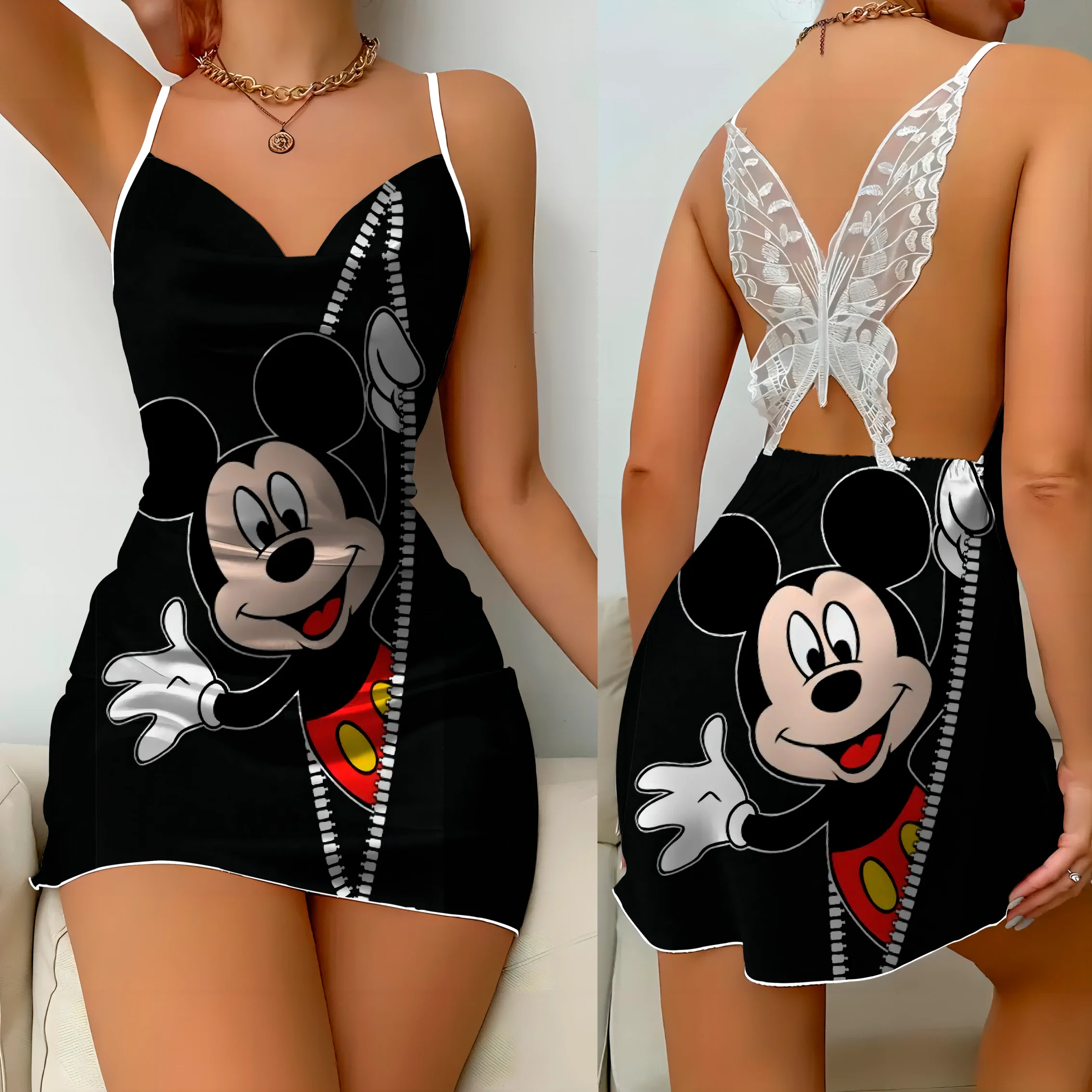 Mini Dress Pajama Skirt Bow Knot Party Dresses Satin Surface Minnie Mouse Disney Mickey Womens Fashion Summer 2024 Elegant Women Mini Dress Pajama Skirt Bow Knot Party Dresses Satin Surface Minnie Mouse Disney Mickey Womens Fashion Summer 2024 Elegant Women
