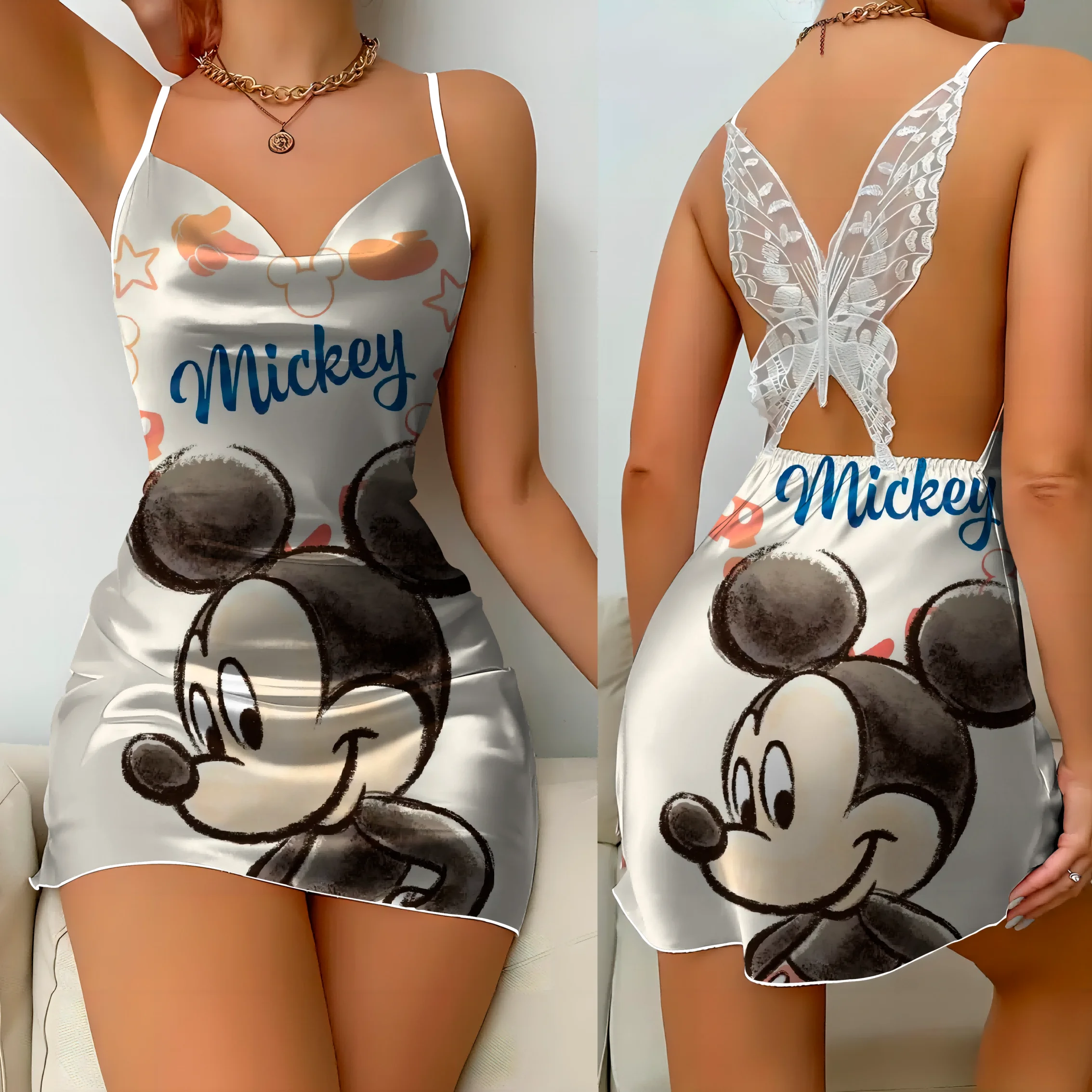 Mini Dress Pajama Skirt Bow Knot Party Dresses Satin Surface Minnie Mouse Disney Mickey Womens Fashion Summer 2024 Elegant Women Mini Dress Pajama Skirt Bow Knot Party Dresses Satin Surface Minnie Mouse Disney Mickey Womens Fashion Summer 2024 Elegant Women