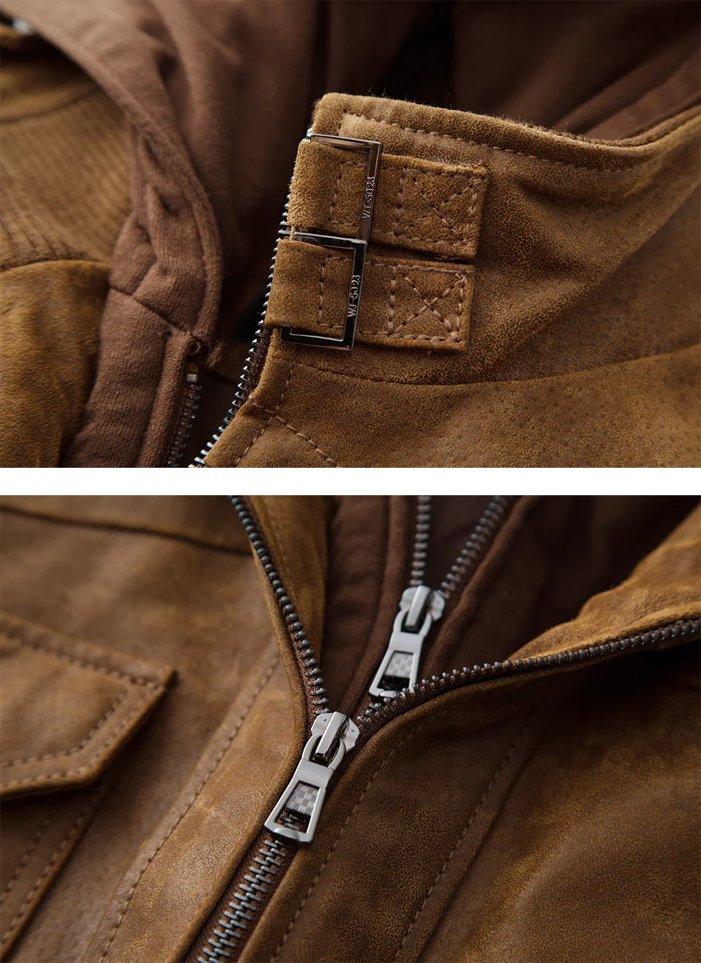 Men's Real Leather Motorcycle Jacket with Removable Hood
