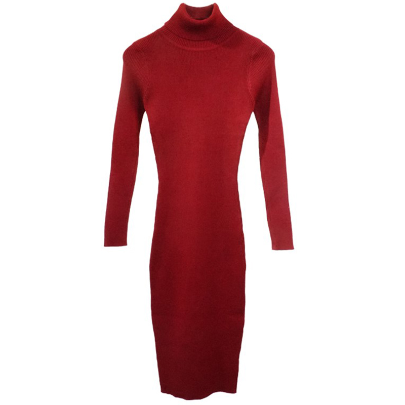 Women's Knitted Solid Color Turtleneck Dress