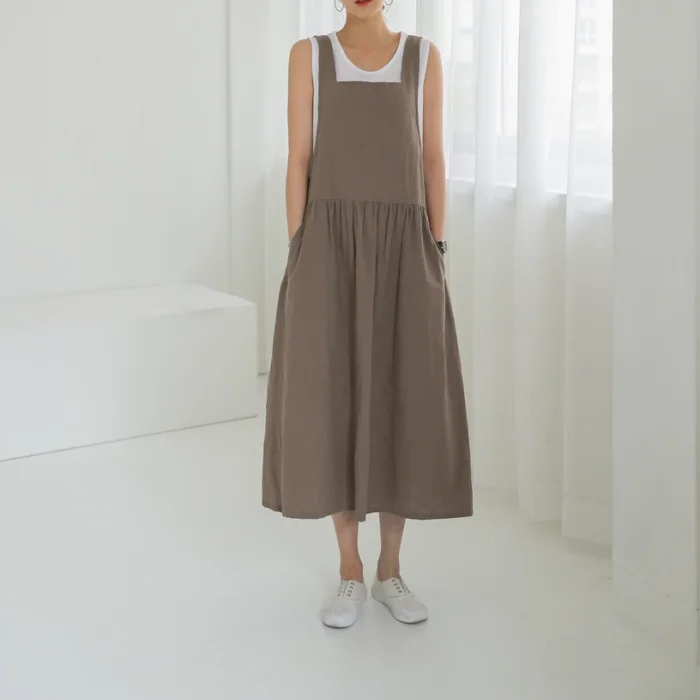 Women's Cotton Sleeveless Dress with Pockets