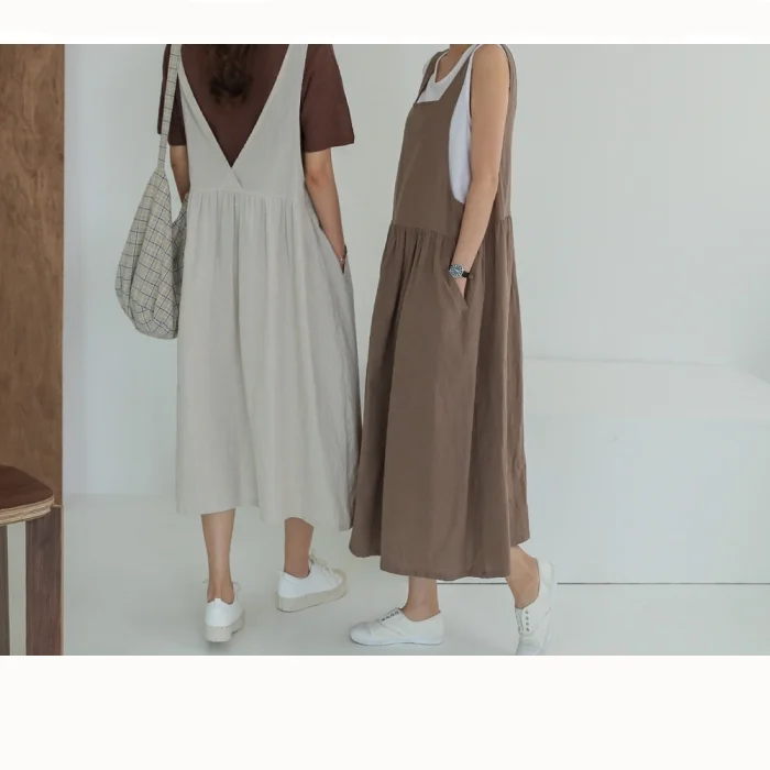 Women's Cotton Sleeveless Dress with Pockets