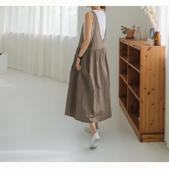 Women's Cotton Sleeveless Dress with Pockets