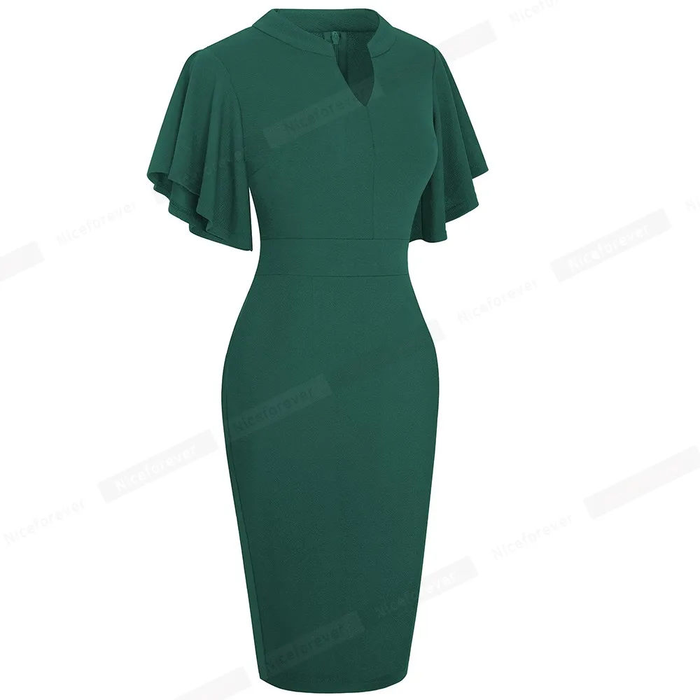 Women's Midi Pencil Dress with Ruffled Sleeves