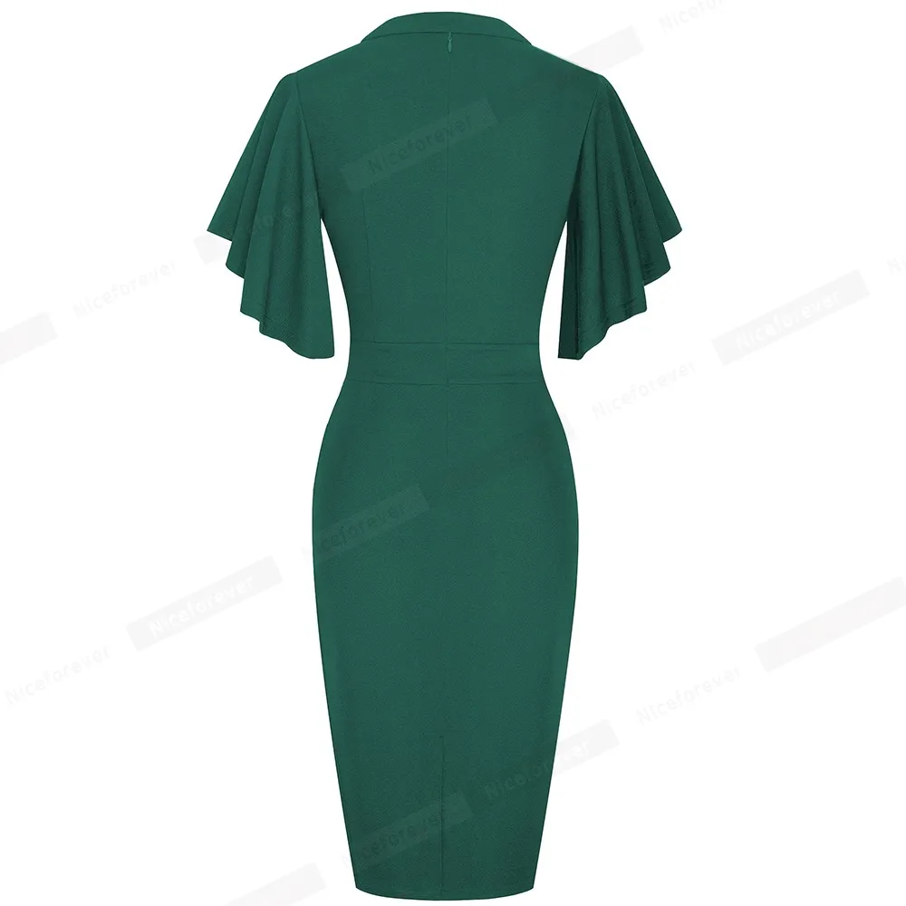 Women's Midi Pencil Dress with Ruffled Sleeves