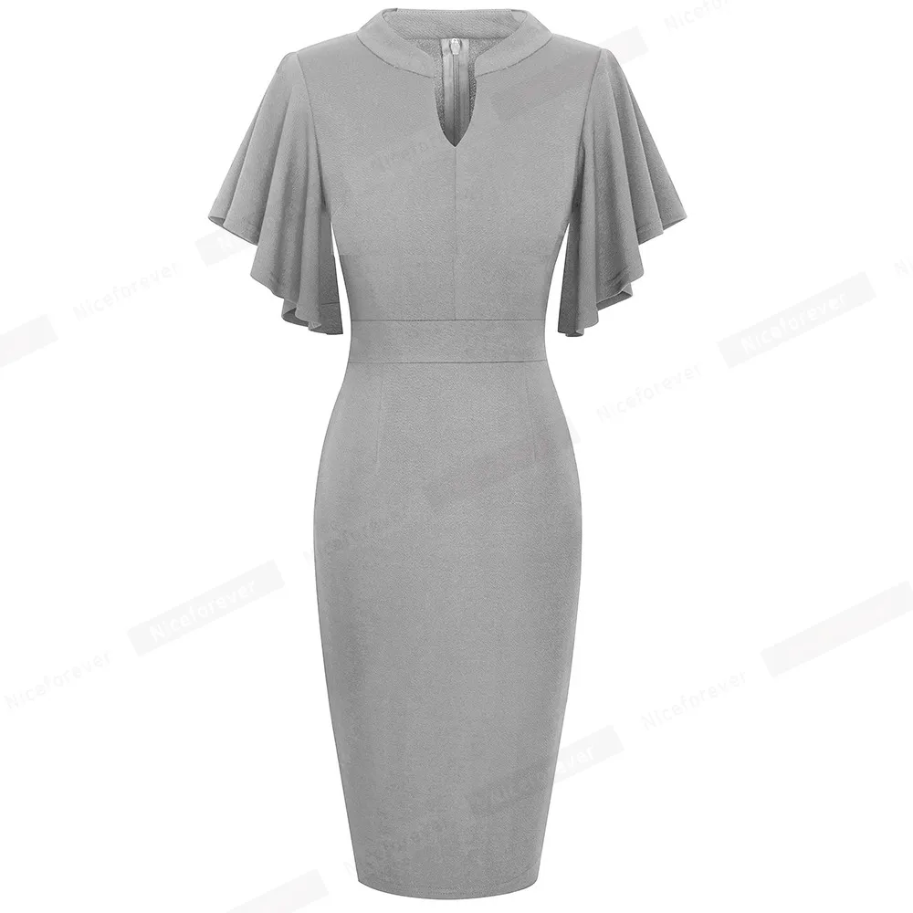 Women's Midi Pencil Dress with Ruffled Sleeves