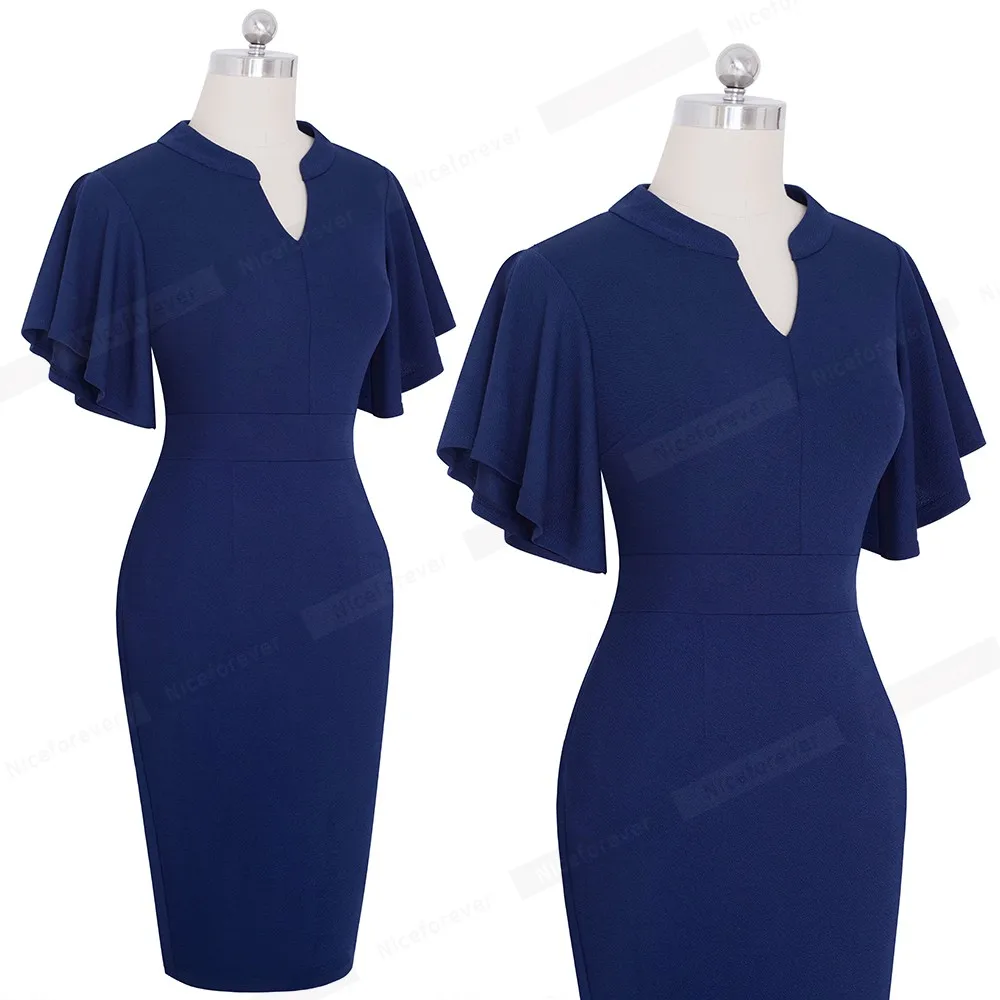 Women's Midi Pencil Dress with Ruffled Sleeves