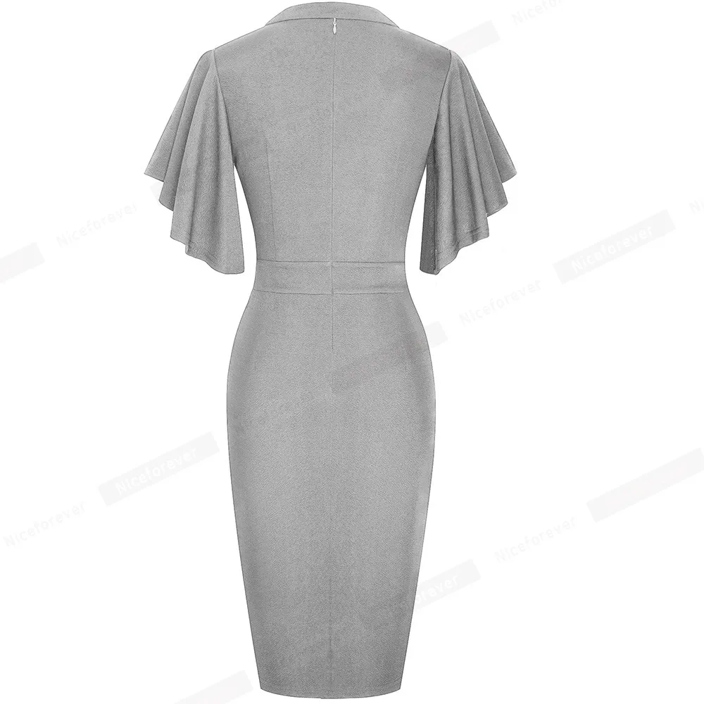 Women's Midi Pencil Dress with Ruffled Sleeves