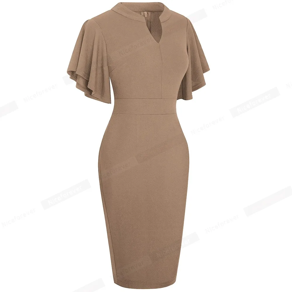 Women's Midi Pencil Dress with Ruffled Sleeves