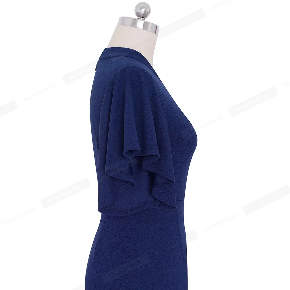 Women's Midi Pencil Dress with Ruffled Sleeves