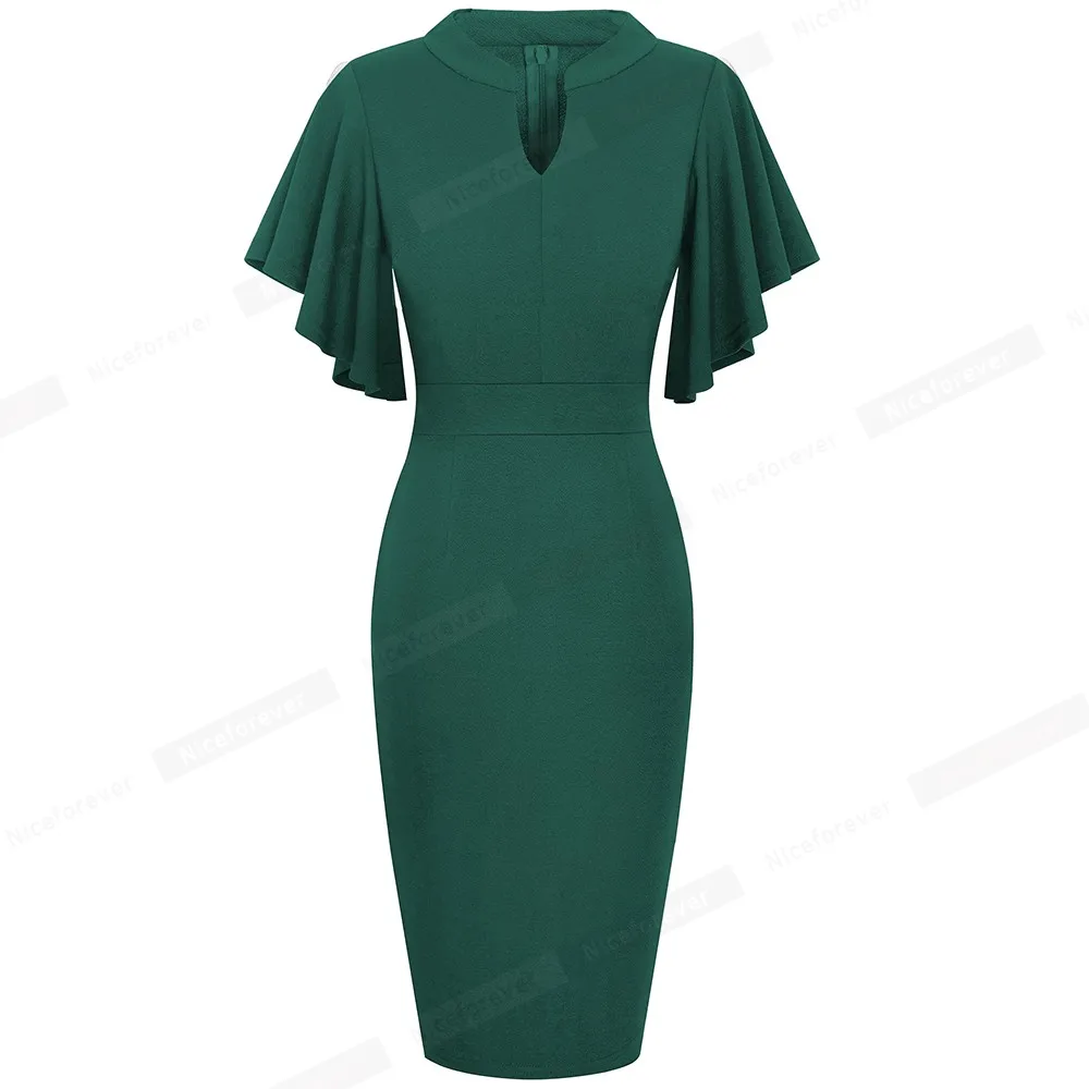 Women's Midi Pencil Dress with Ruffled Sleeves