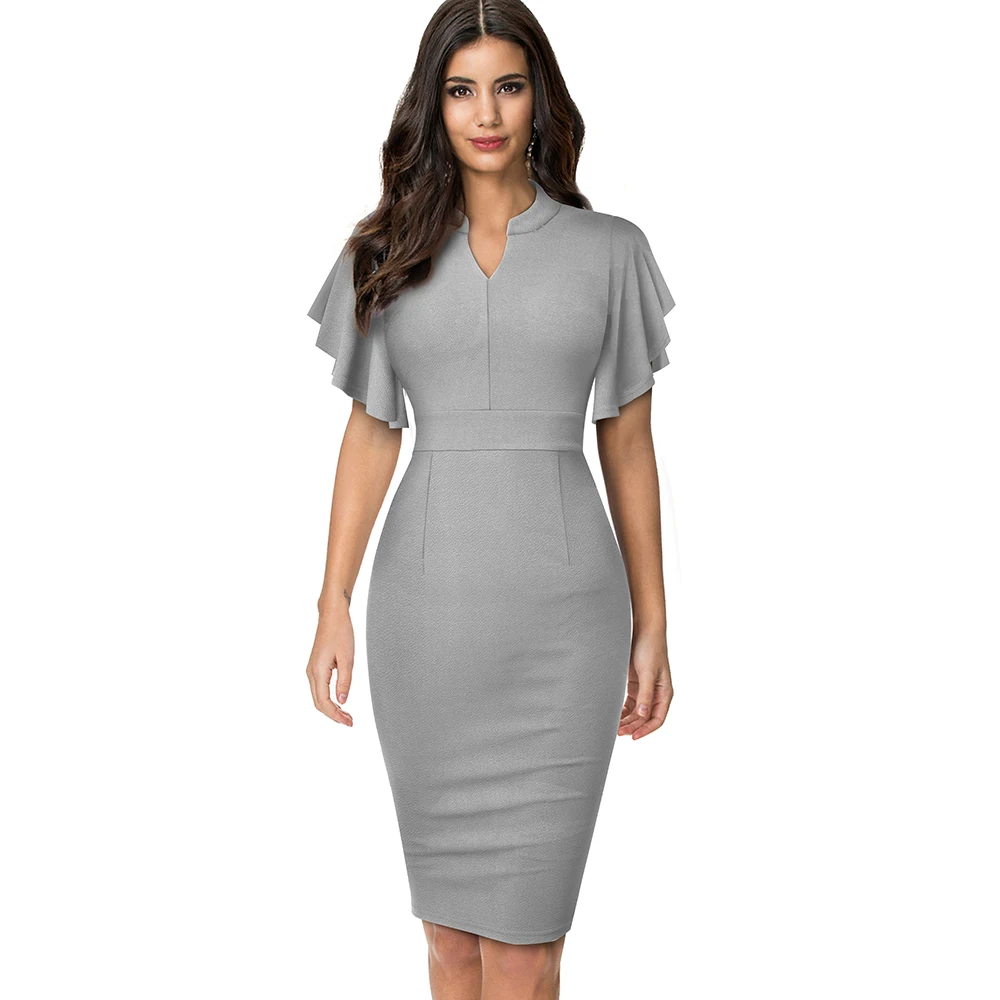 Women's Midi Pencil Dress with Ruffled Sleeves