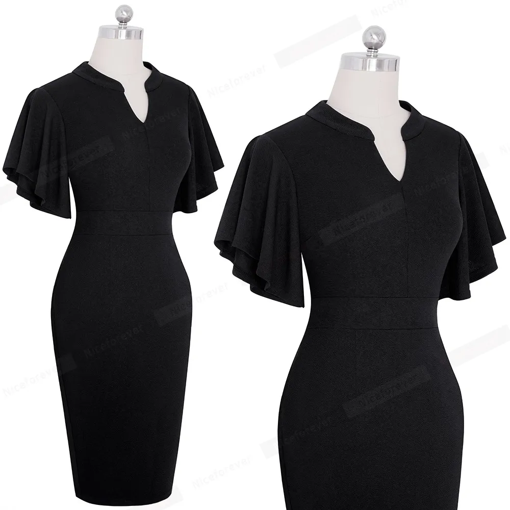 Women's Midi Pencil Dress with Ruffled Sleeves
