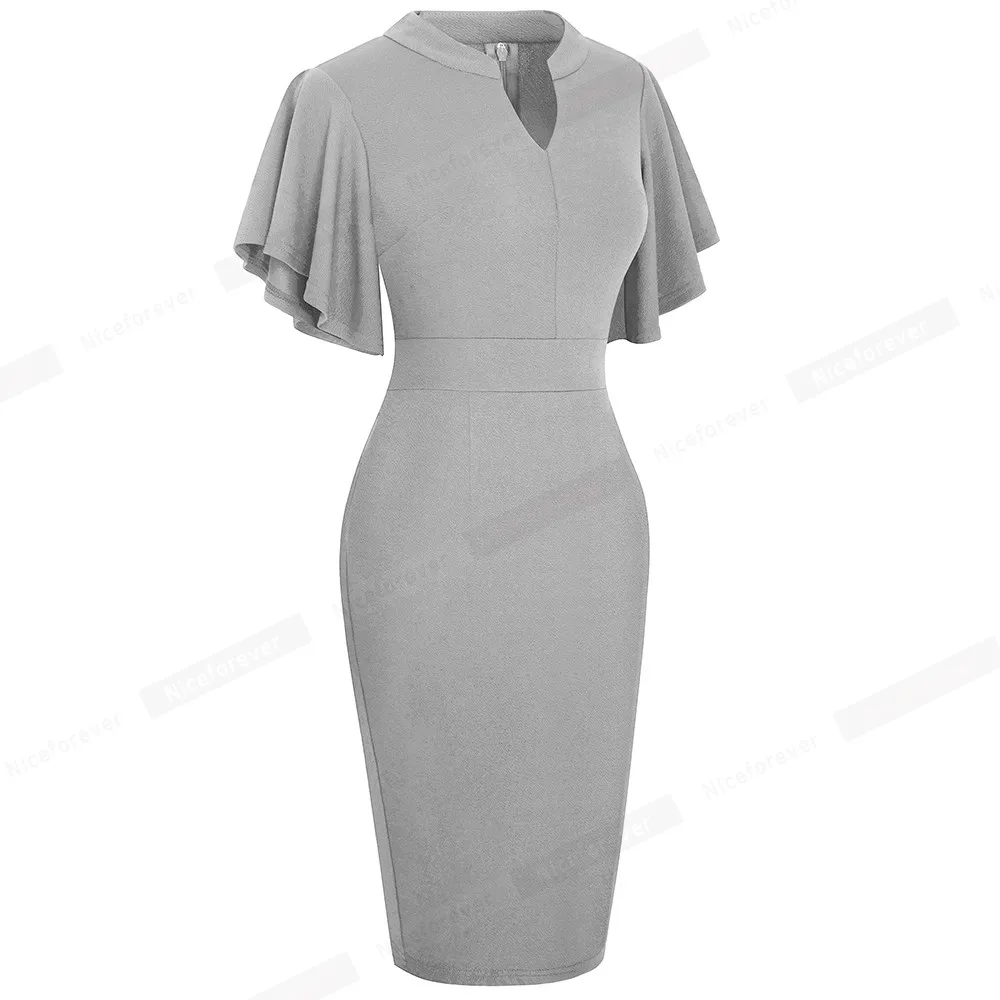 Women's Midi Pencil Dress with Ruffled Sleeves
