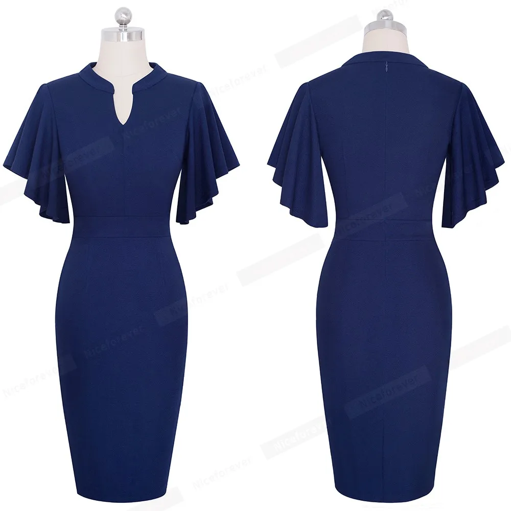 Women's Midi Pencil Dress with Ruffled Sleeves