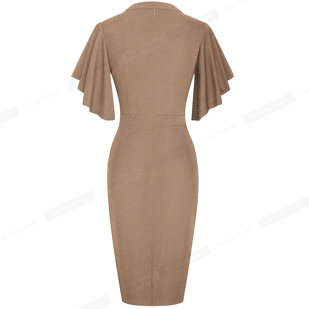 Women's Midi Pencil Dress with Ruffled Sleeves
