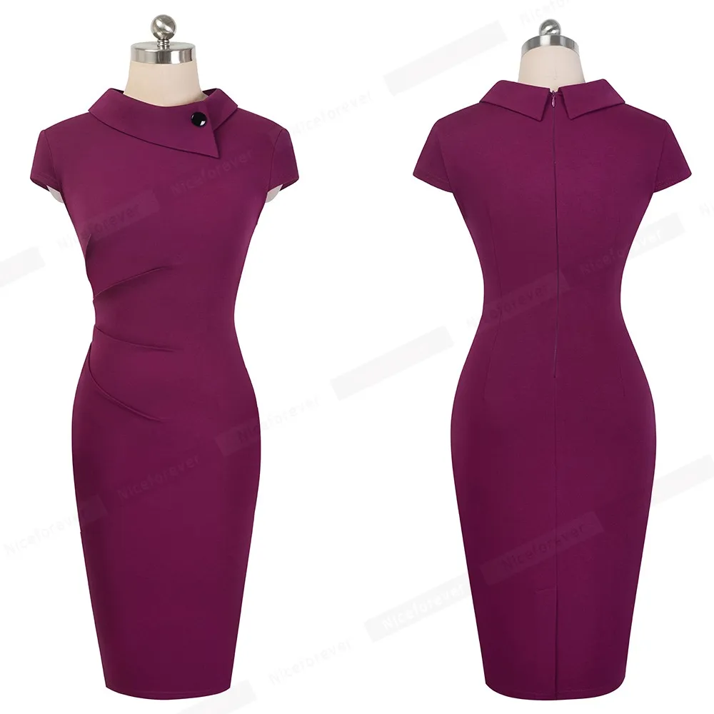 Elegant Office Women's Dress in Purple and Black