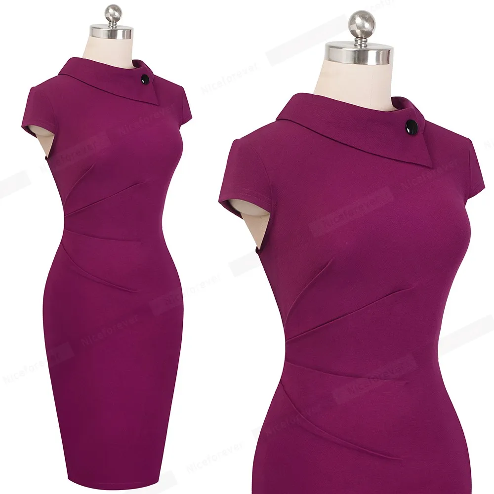 Elegant Office Women's Dress in Purple and Black