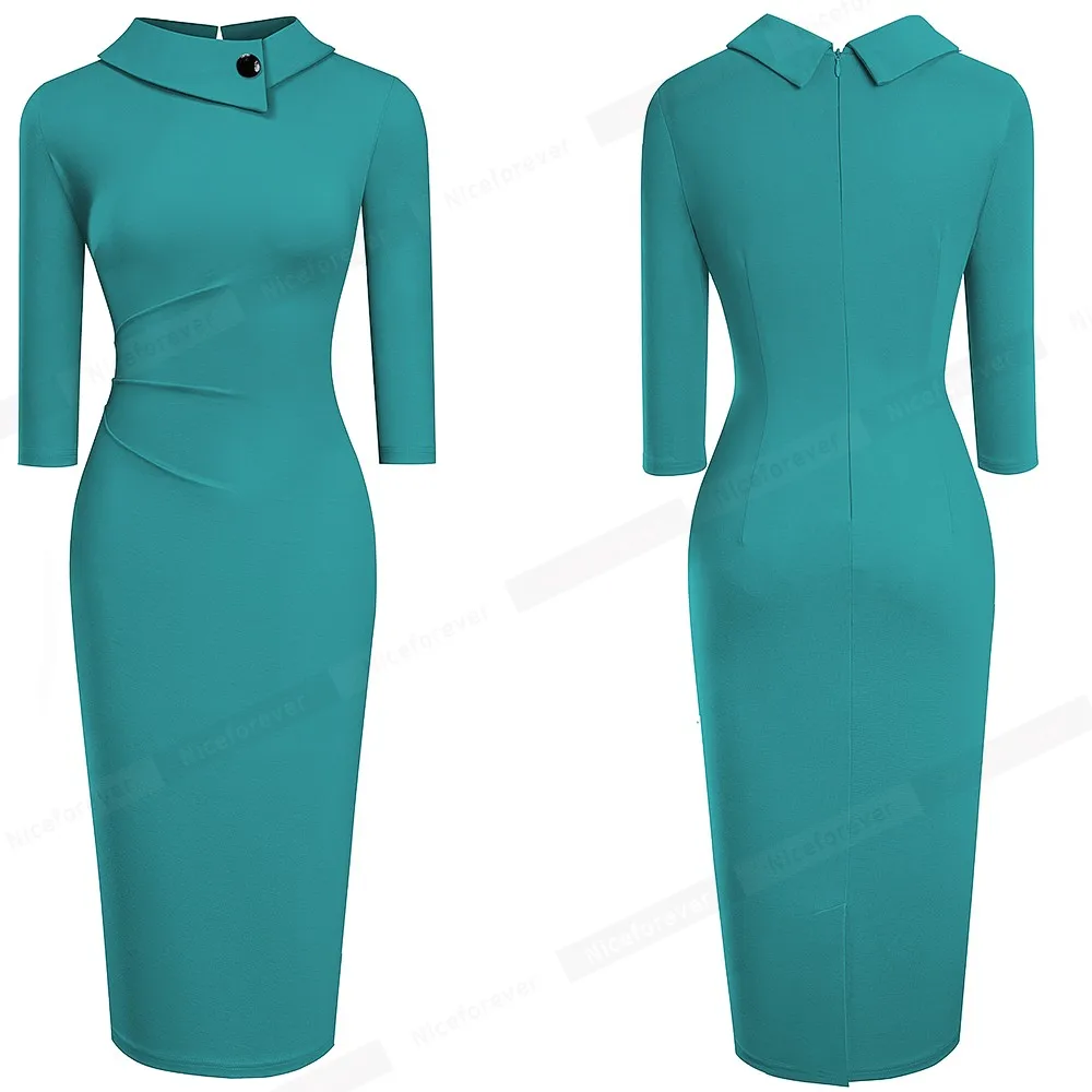 Elegant Office Women's Dress in Purple and Black