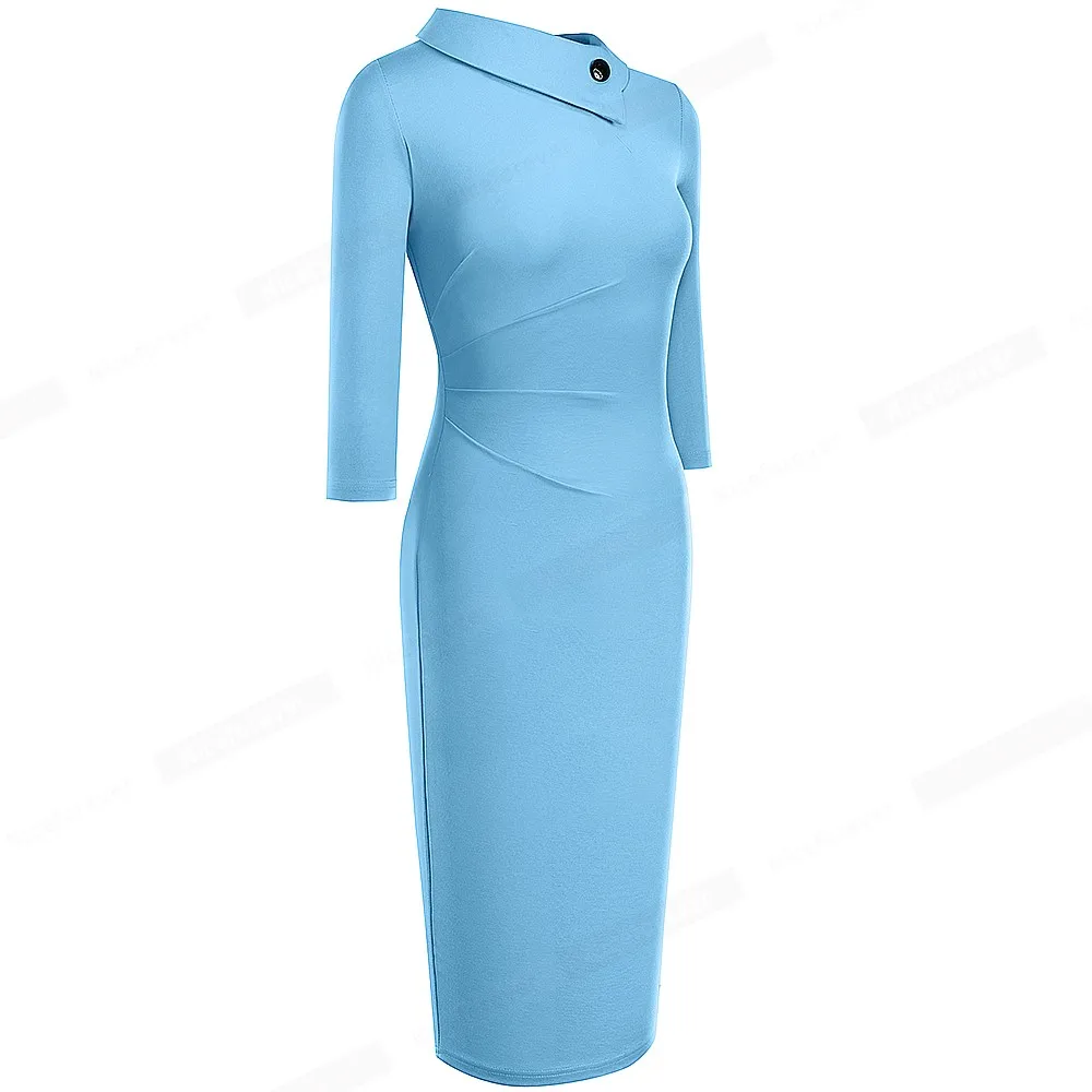 Elegant Office Women's Dress in Purple and Black