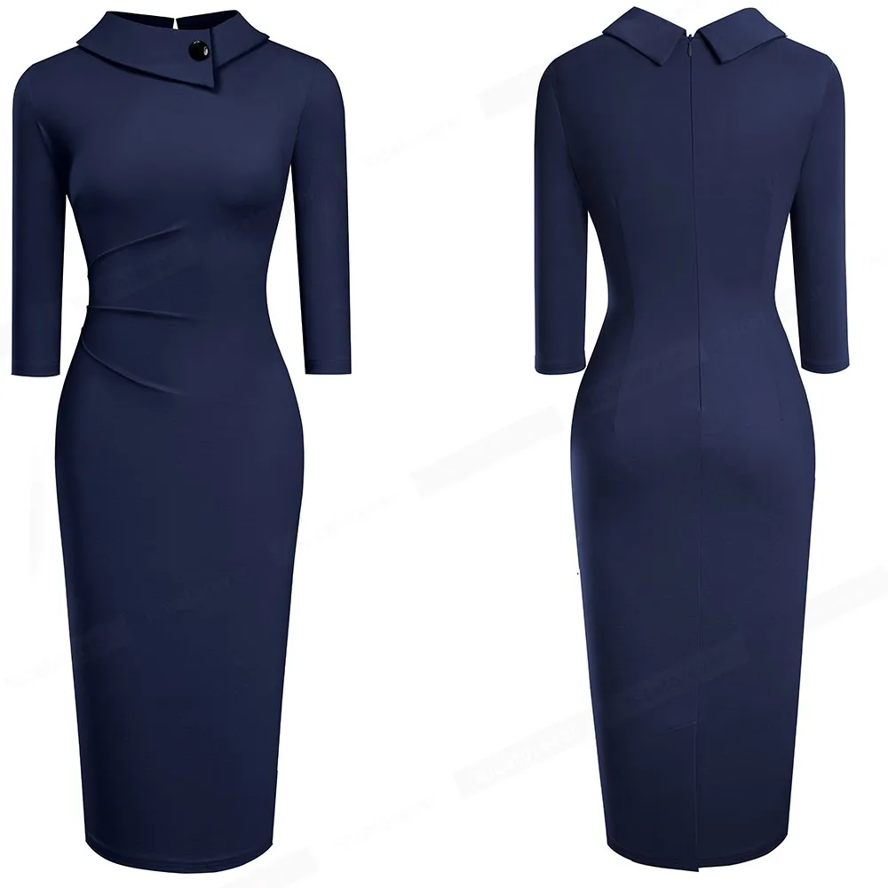 Elegant Office Women's Dress in Purple and Black