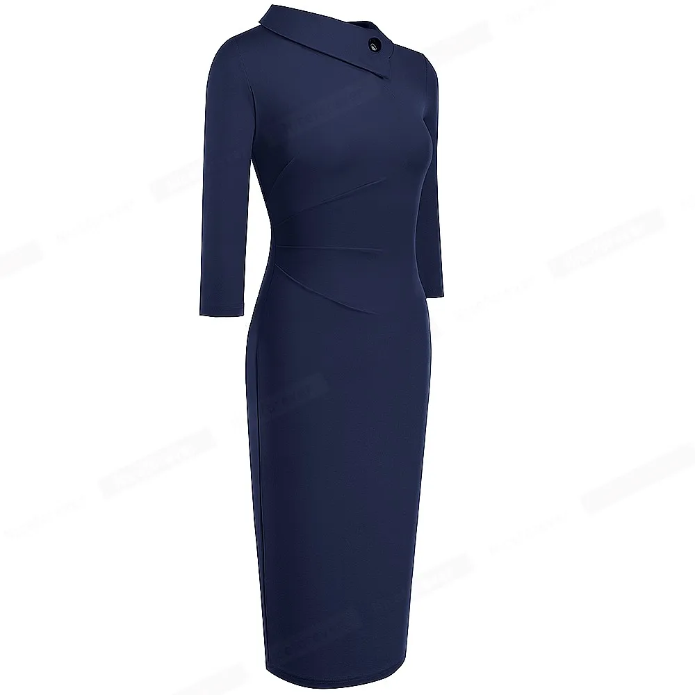 Elegant Office Women's Dress in Purple and Black