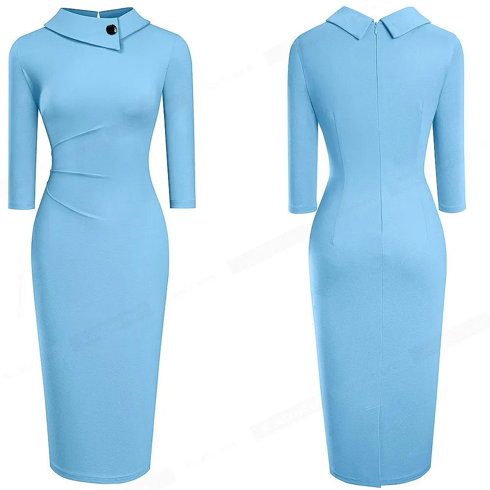 Elegant Office Women's Dress in Purple and Black