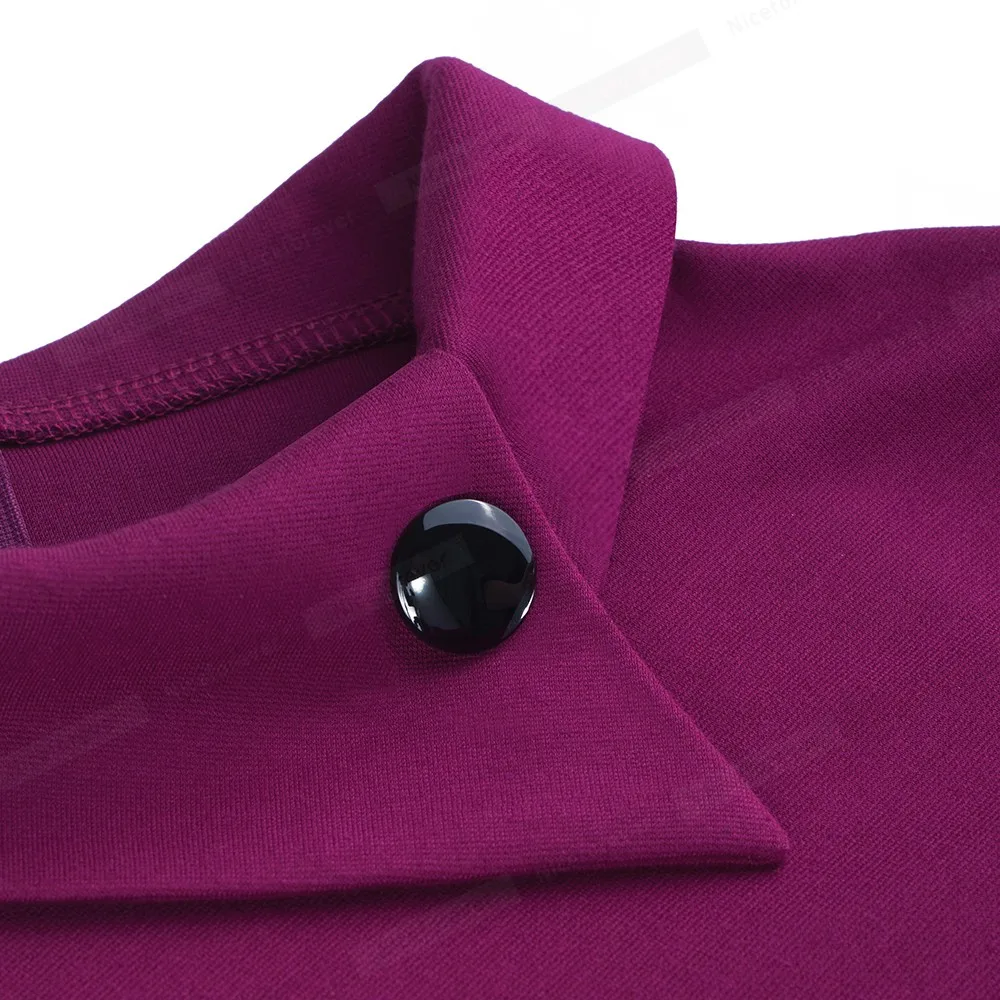 Elegant Office Women's Dress in Purple and Black