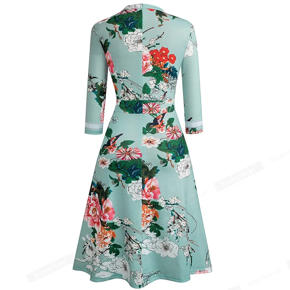 Retro Style Patchwork A-Line Dress for Women