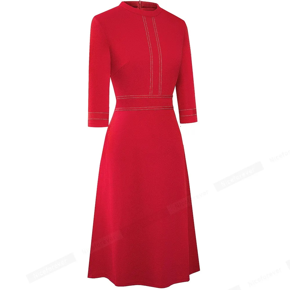 Retro Style Patchwork A-Line Dress for Women