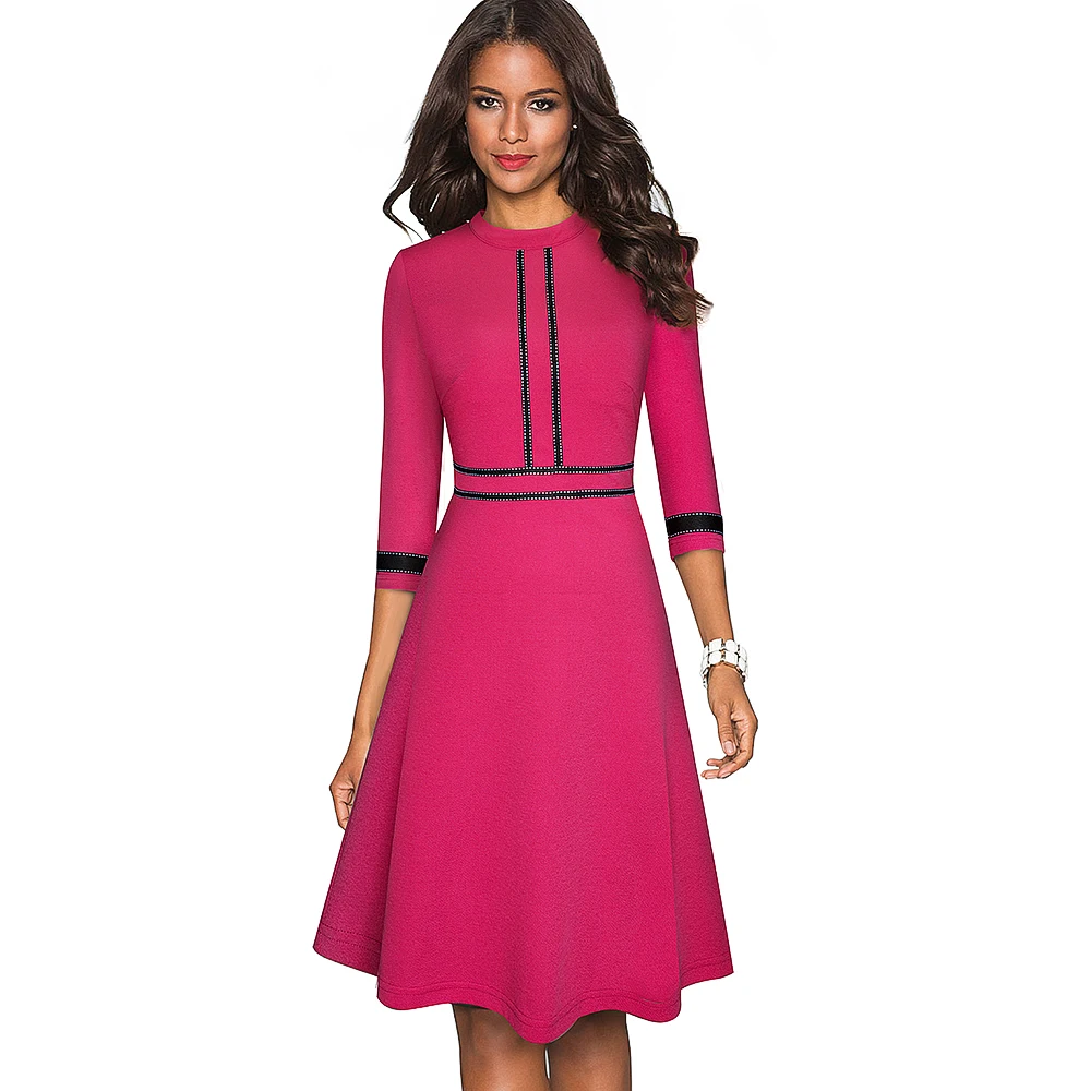 Retro Style Patchwork A-Line Dress for Women