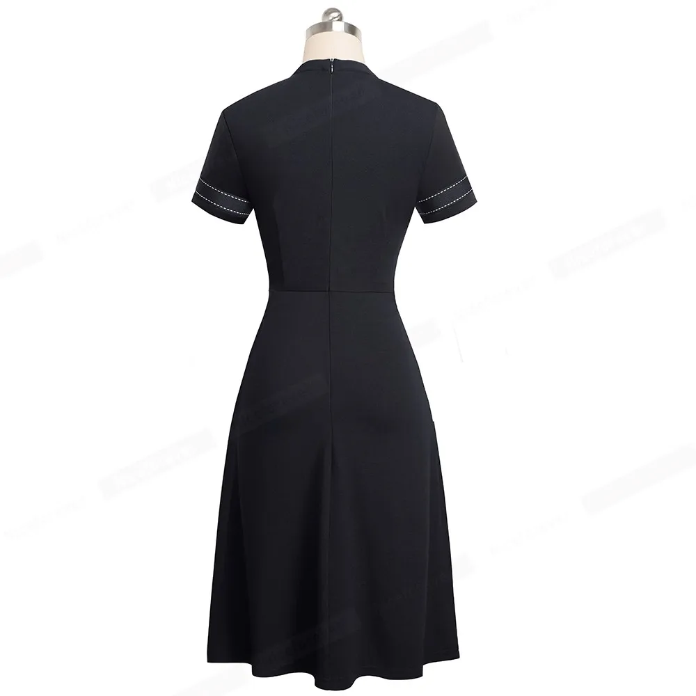 Retro Style Patchwork A-Line Dress for Women