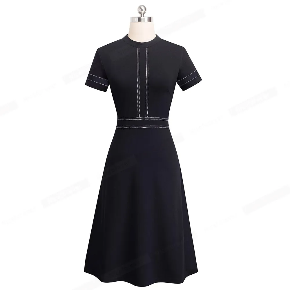 Retro Style Patchwork A-Line Dress for Women