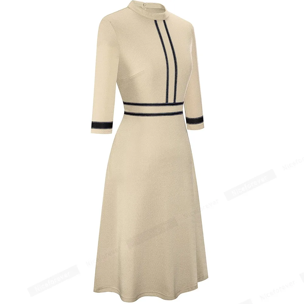 Retro Style Patchwork A-Line Dress for Women