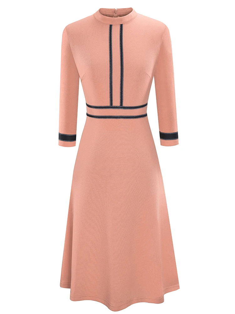 Retro Style Patchwork A-Line Dress for Women