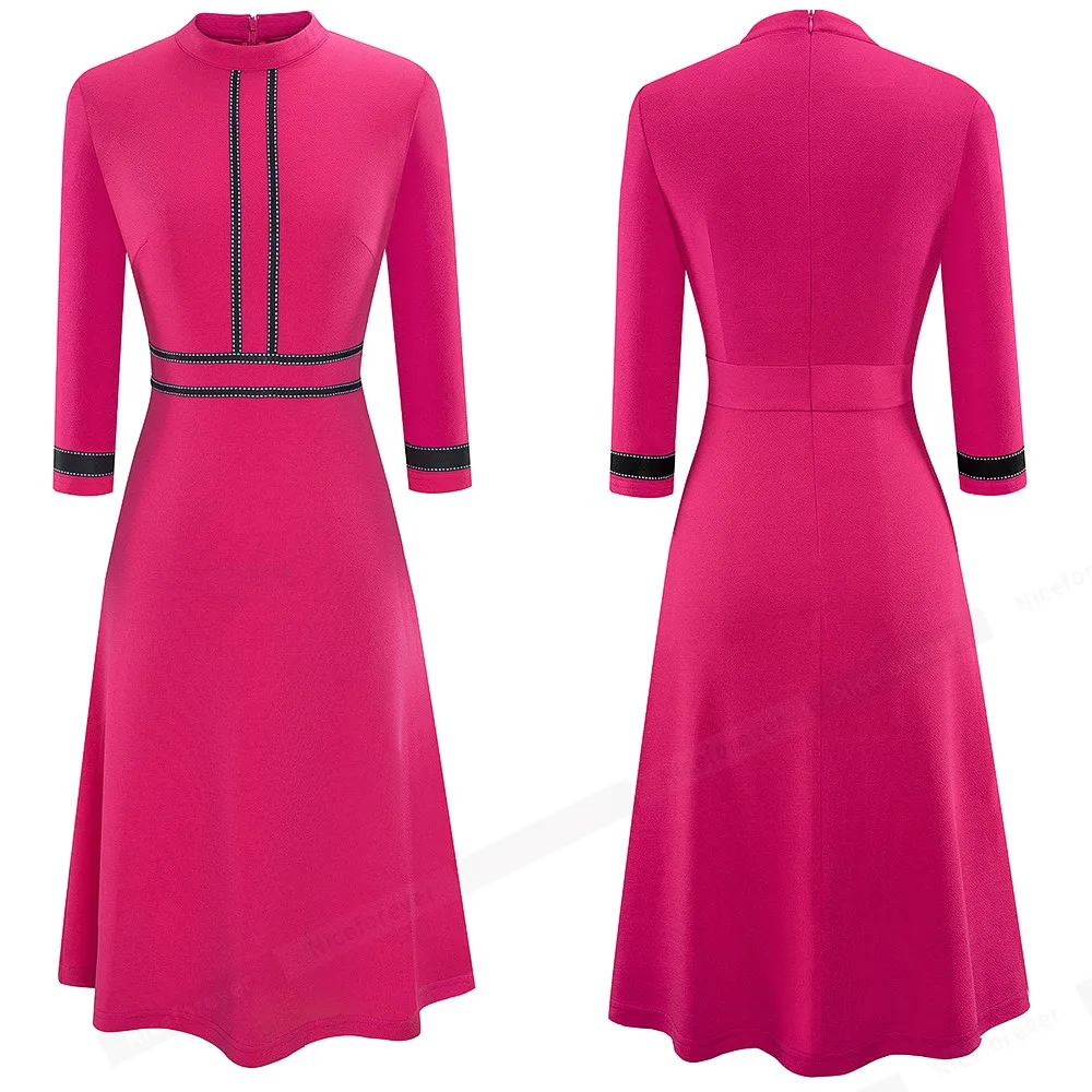 Retro Style Patchwork A-Line Dress for Women