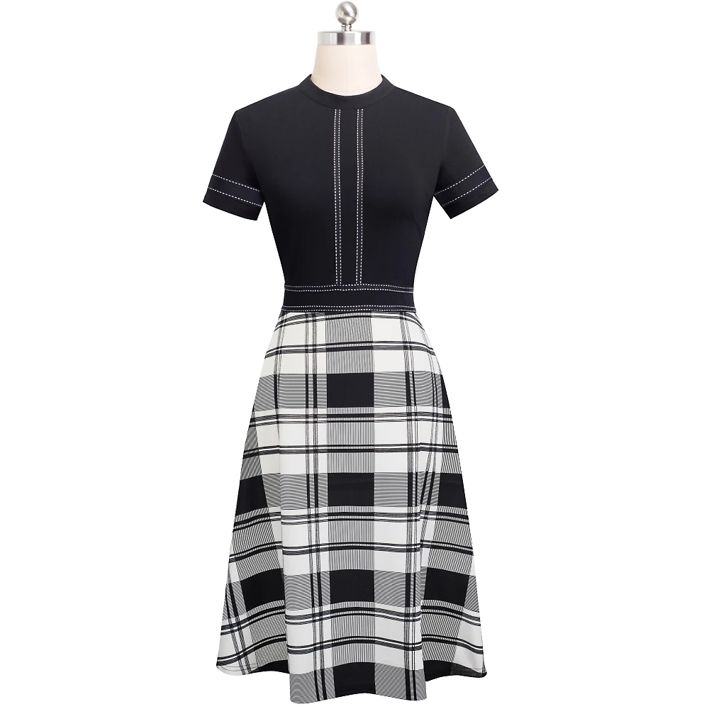 Retro Style Patchwork A-Line Dress for Women