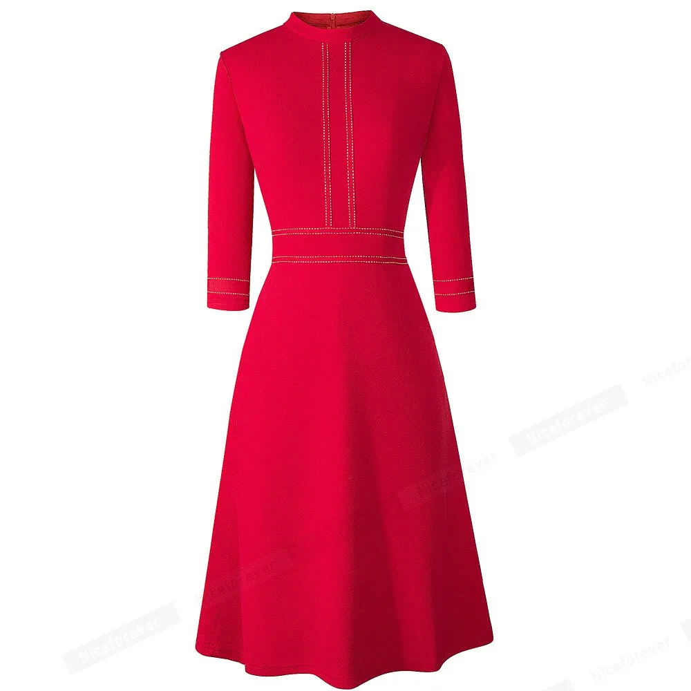 Retro Style Patchwork A-Line Dress for Women