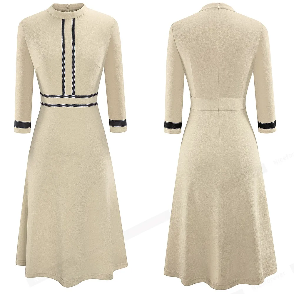 Retro Style Patchwork A-Line Dress for Women