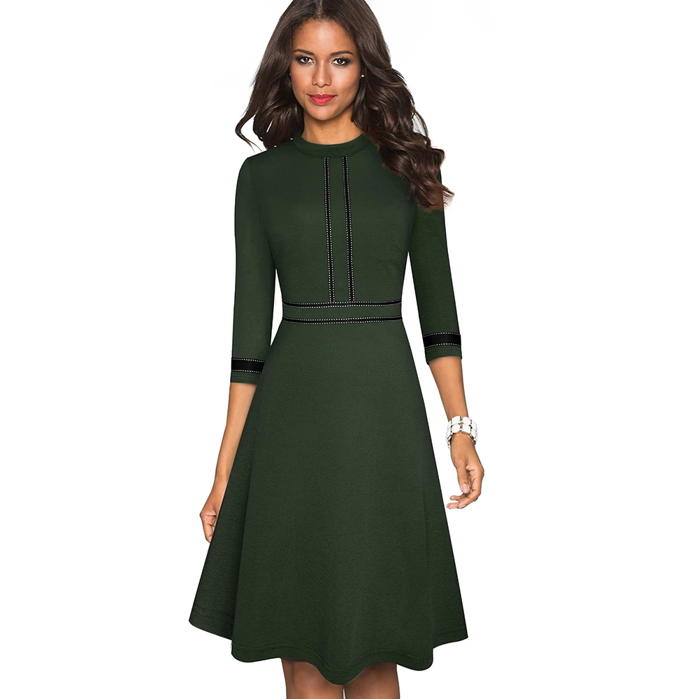 Retro Style Patchwork A-Line Dress for Women