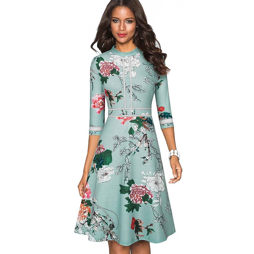 Retro Style Patchwork A-Line Dress for Women