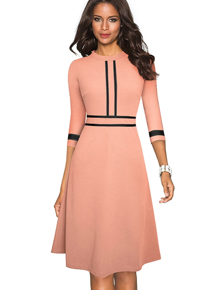 Retro Style Patchwork A-Line Dress for Women