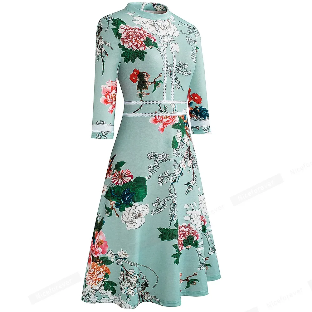 Retro Style Patchwork A-Line Dress for Women
