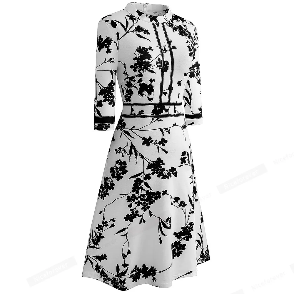 Retro Style Patchwork A-Line Dress for Women