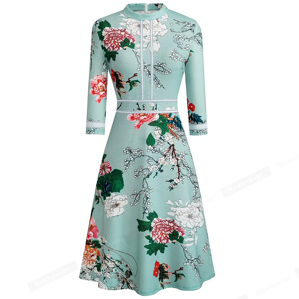 Retro Style Patchwork A-Line Dress for Women