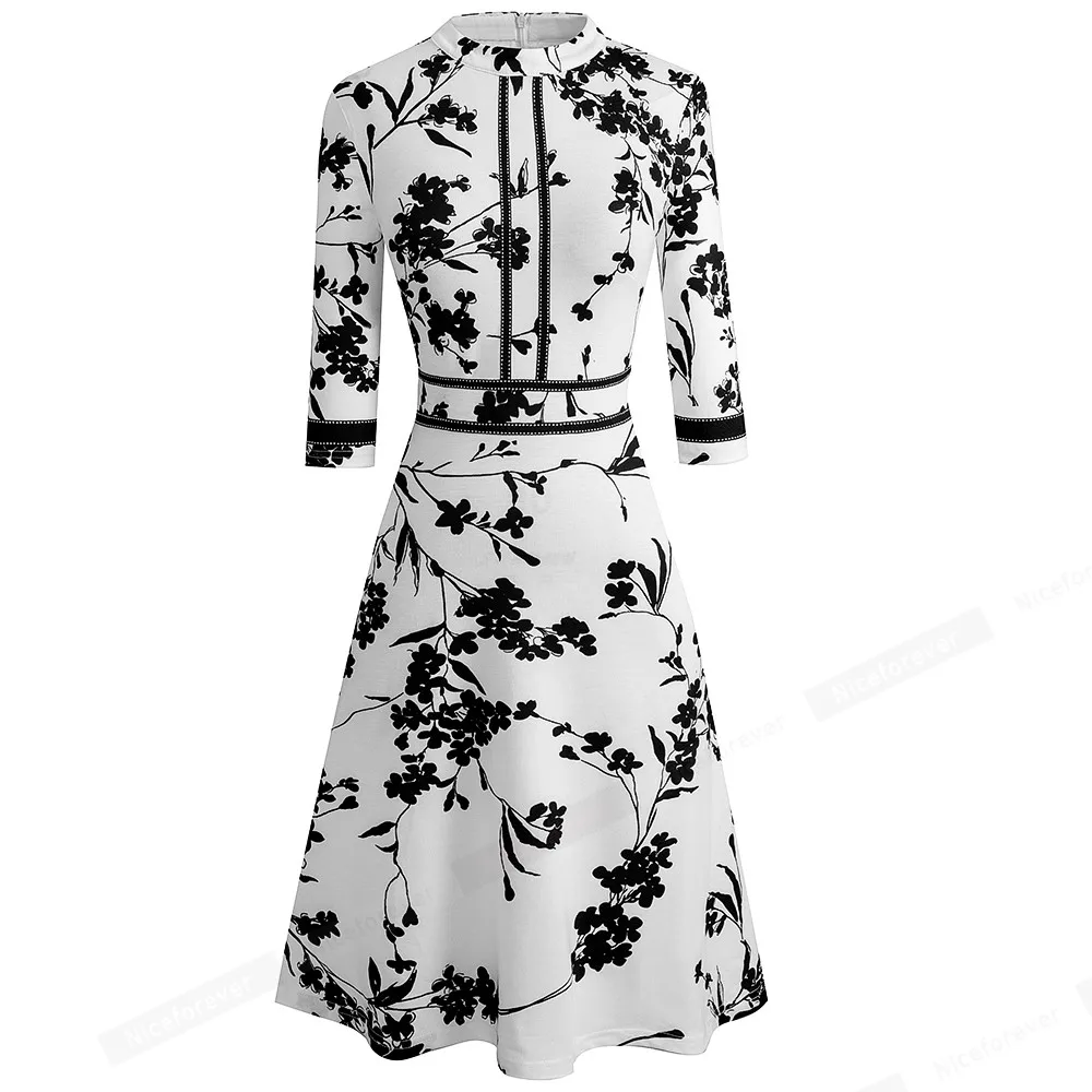 Retro Style Patchwork A-Line Dress for Women
