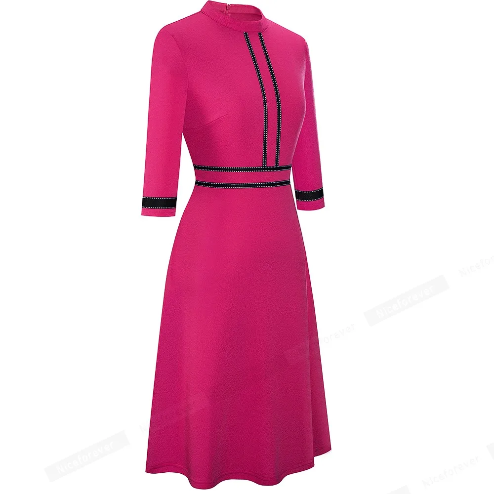 Retro Style Patchwork A-Line Dress for Women