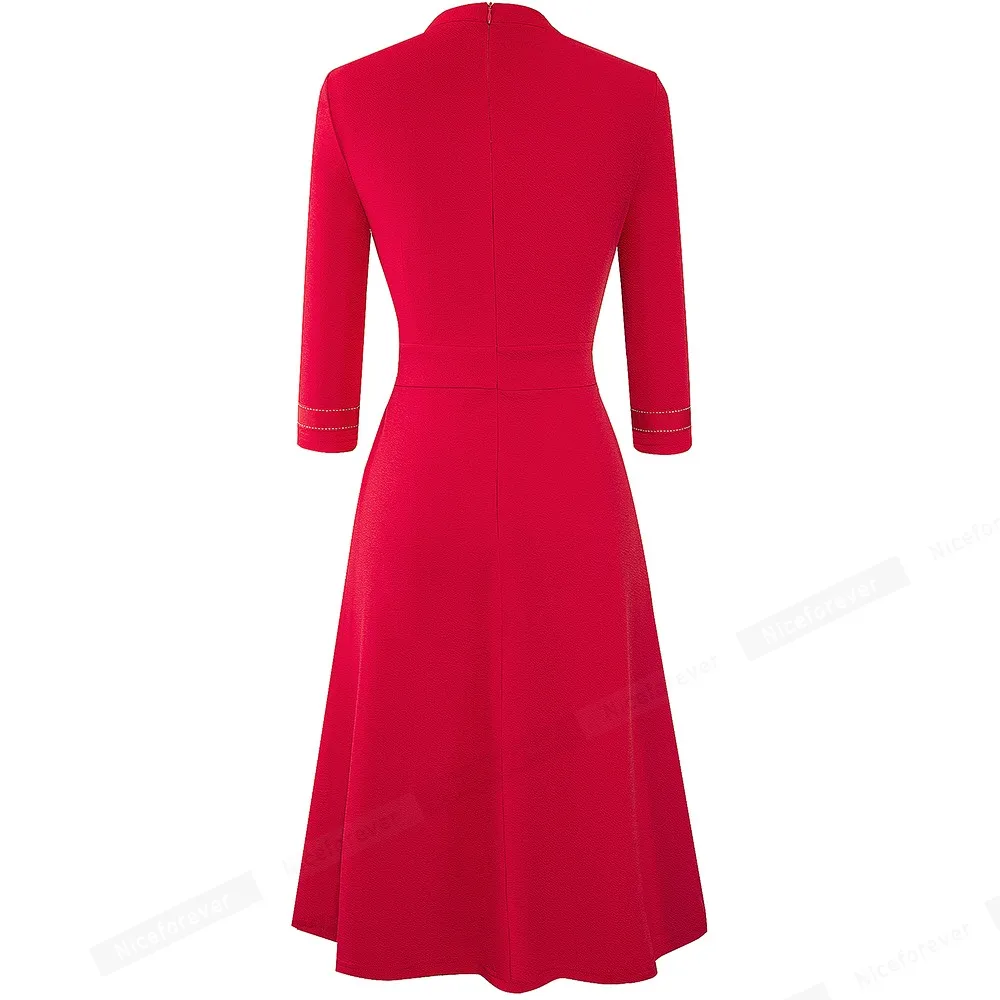Retro Style Patchwork A-Line Dress for Women