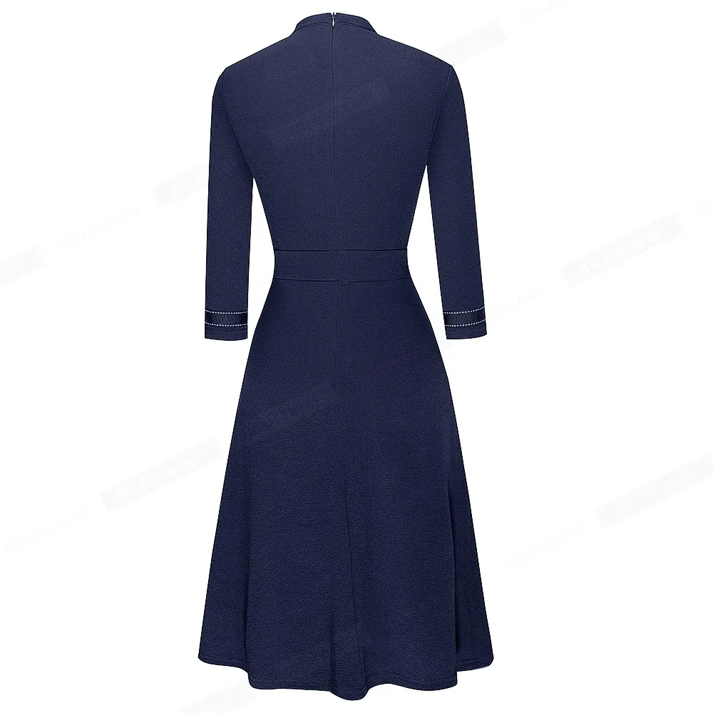 Retro Style Patchwork A-Line Dress for Women