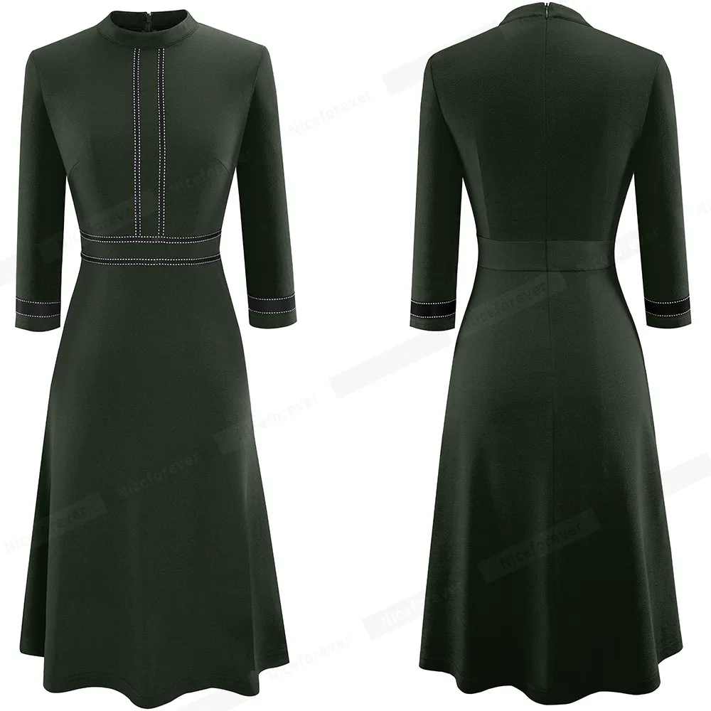 Retro Style Patchwork A-Line Dress for Women